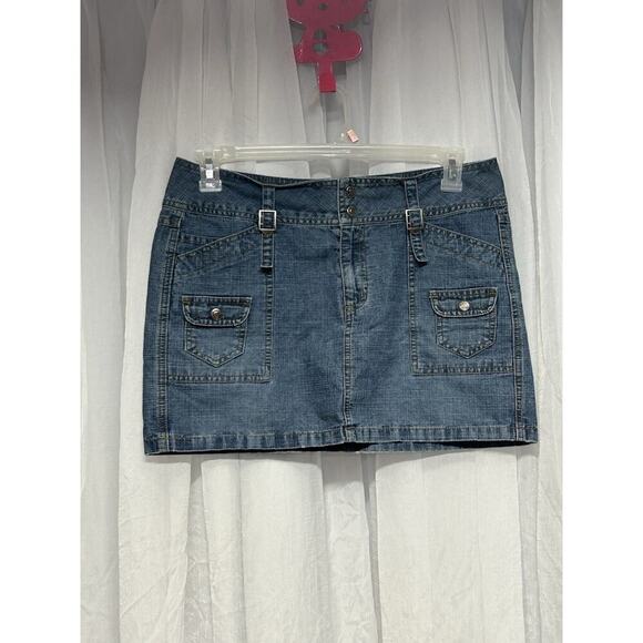 VTG Arizona Denim Jean Cargo Mini Skirt Y2K Festival sz 9 Hot Retro Utility Blue - Picture 1 of 6